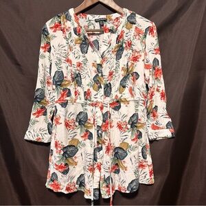 Hilary Radley Tropical Floral Blouse M | Resortcore Tie Waist Garden | Rayon